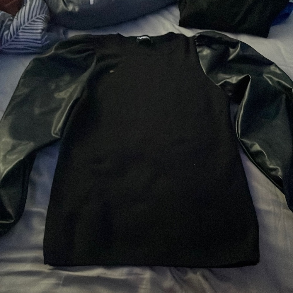 Express black sweater with faux leather sleeves